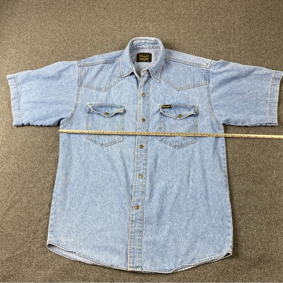 Vintage Wrangler Western Snap Button Denim Polo Shirt Men’s Sz M. Made In Canada - Picture 10 of 12